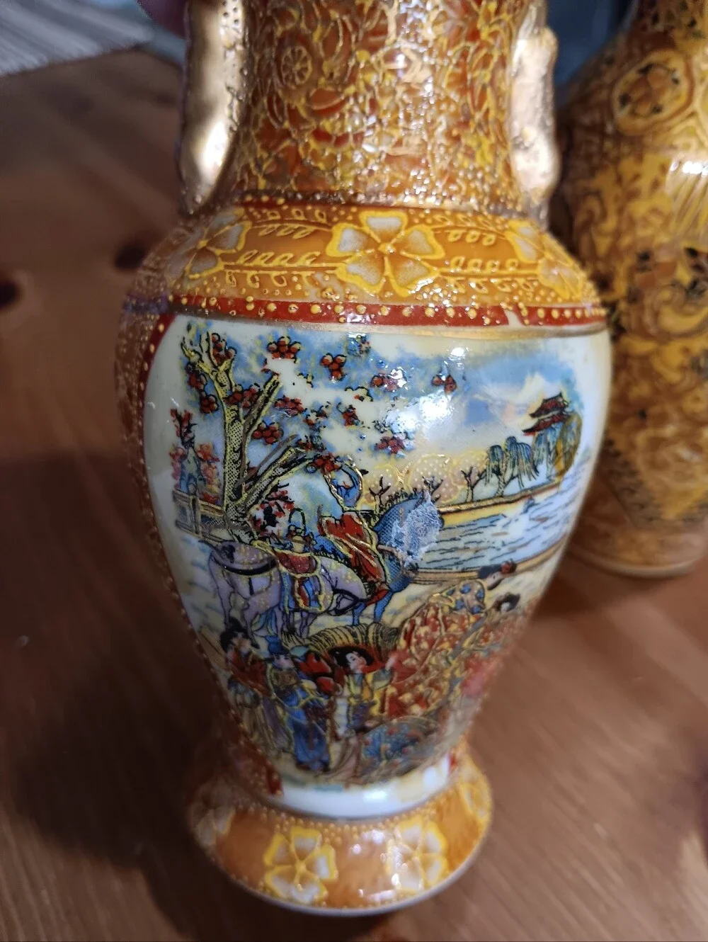 Japanese Ornate Gold and White Ceramic Decorative Vase's